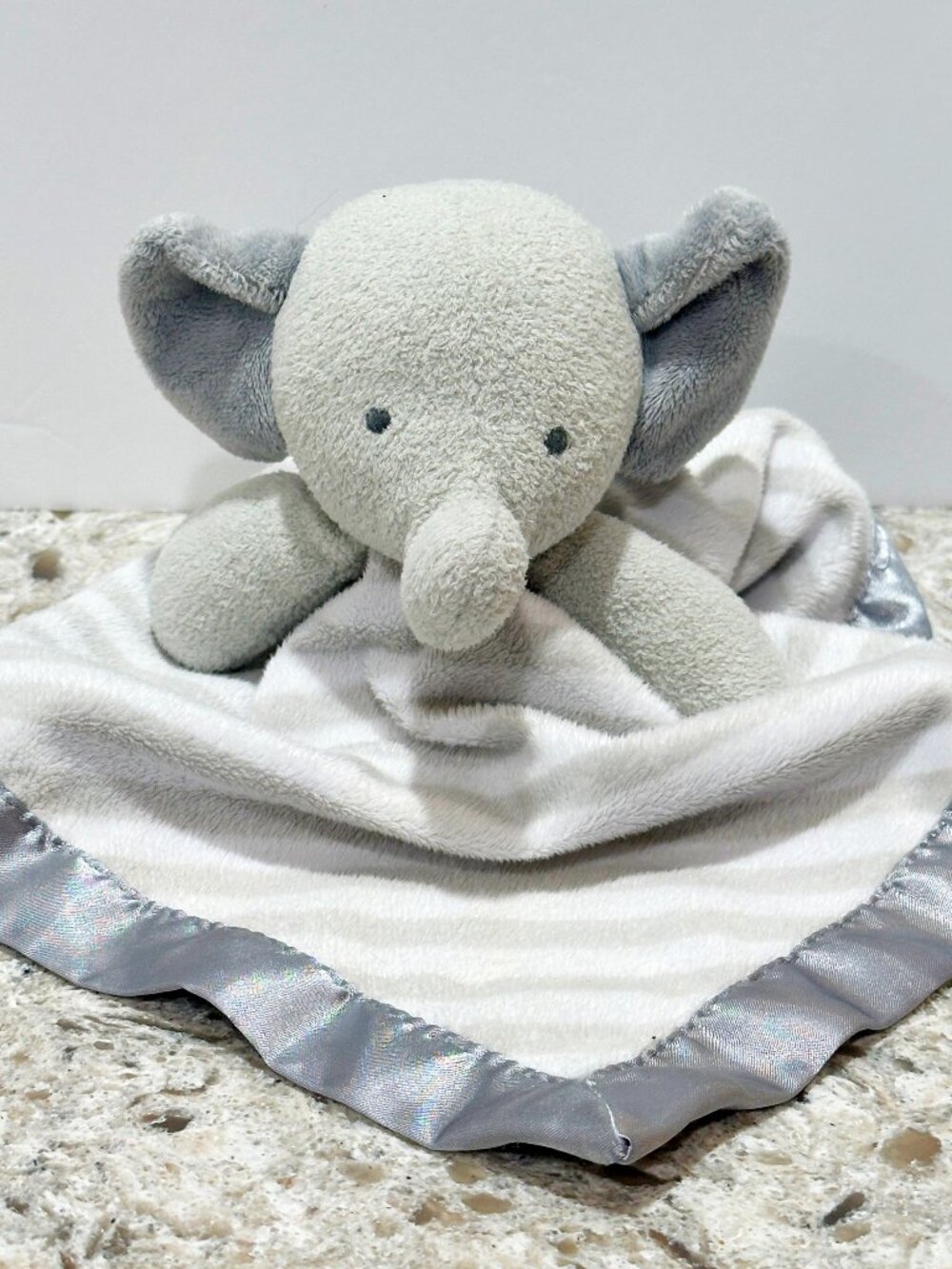 Cloud Island Gray Striped Elephant Lovey Plush 14 Inch Satin Trim Back Security